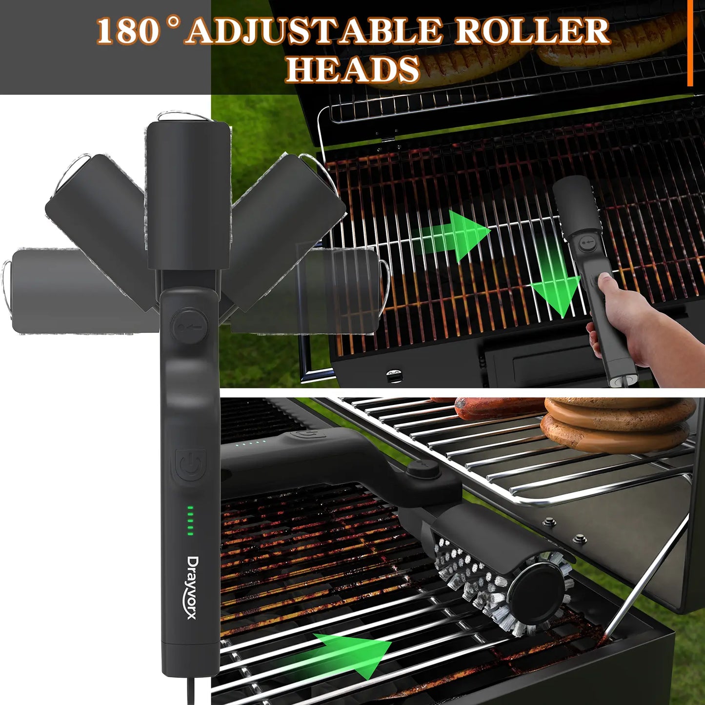 Cordless Electric BBQ Grill Brush with Rechargeable Battery, 3-Speed Settings, and 180° Adjustable Head for Outdoor Grill Cleaning