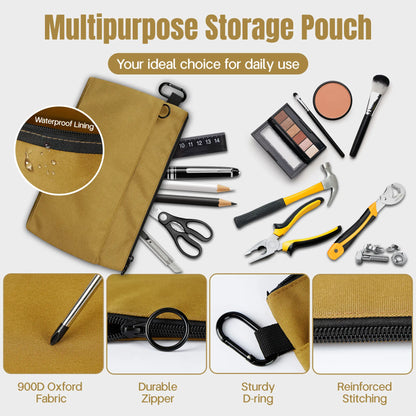 12-Inch Zippered Tool Pouches - 4-Pack Portable Organizer Bags with Dual Compartments and D-Ring Clip for Electricians, Carpenters, Home Repairs, and DIY Projects