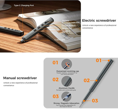  Electric Screwdriver with OLED Smart Display - 78-in-1 Mini Precision Screwdriver Set, 0.5N.M High Torque, Magnetic Storage Case, Rechargeable Cordless Repair Tool Kit for PC, PS5, Laptop, and Camera