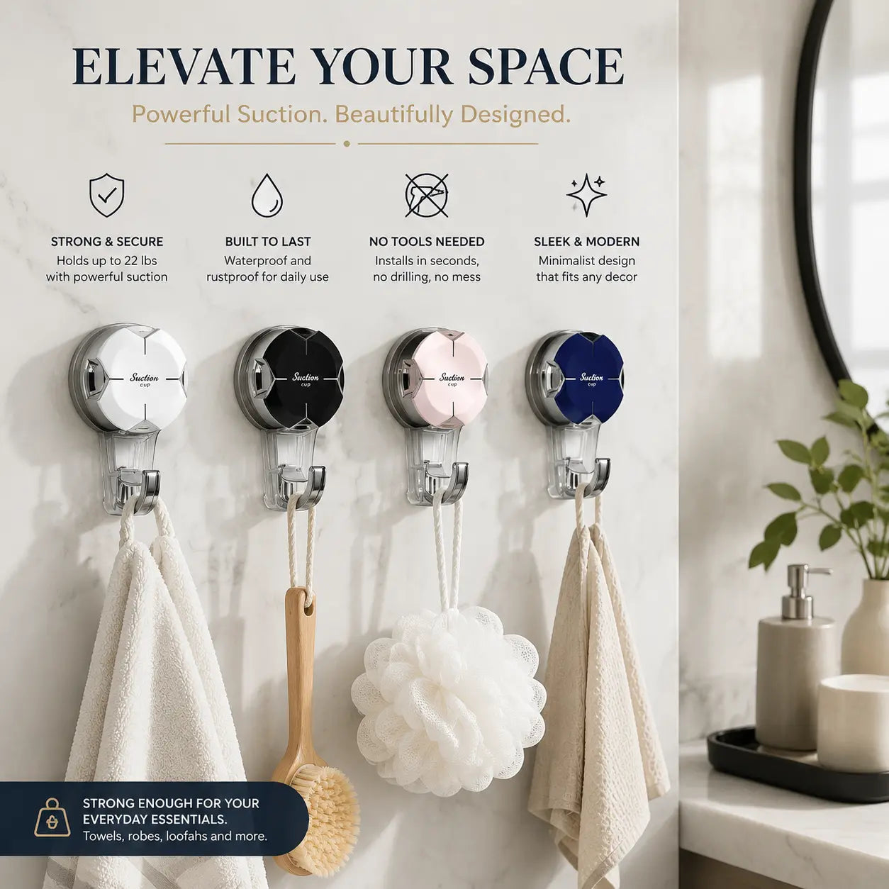 Heavy-Duty Suction Cup Hooks - Durable Suction Hangers for Wreaths, Showers, Windows, and Glass Doors. Waterproof Outdoor Hooks for Bathroom Wall Mounting - Removable and No Drilling Required.