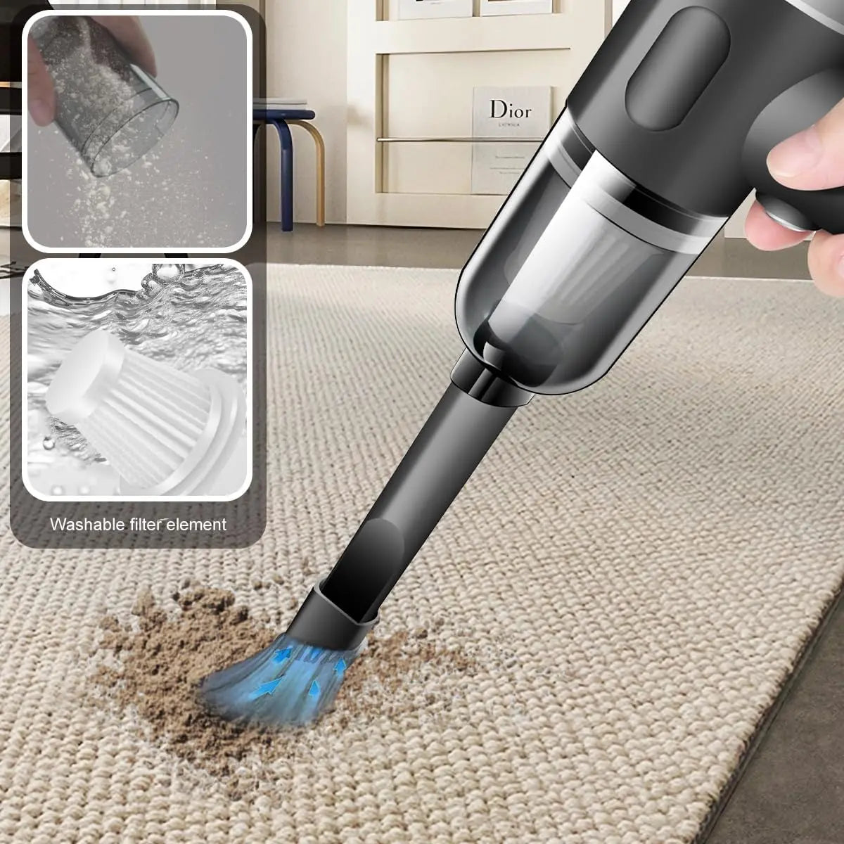 High-Power Rechargeable Handheld Desk/Car Vacuum Cleaner for Home, Office, and even Automotive Vehicles