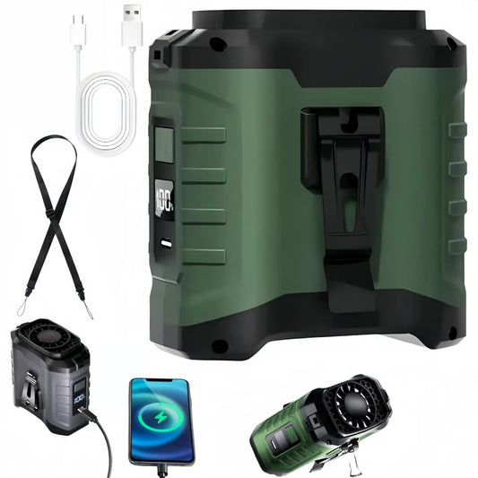 Portable Waist Fan with 360° Rotation, 5-Speed Settings, Waterproof Design for Travel, Work, and Home Use, and a 10,000mAh Rechargeable Battery