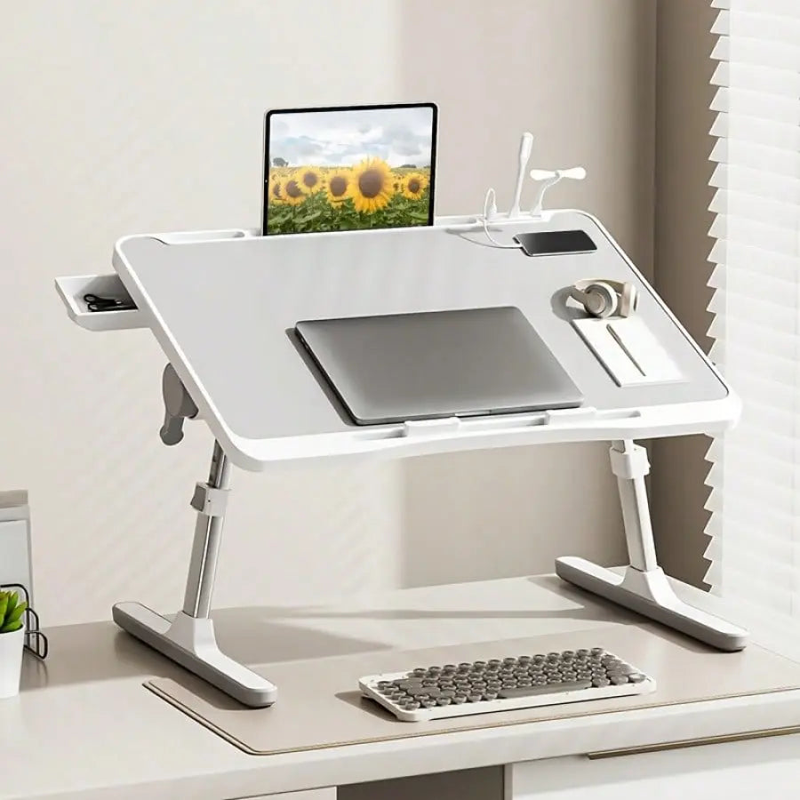 Portable Laptop Stand | Integrated USB-C Hub with Quiet Cooling Fan and Adjustable LED Light