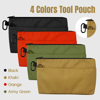 12-Inch Zippered Tool Pouches - 4-Pack Portable Organizer Bags with Dual Compartments and D-Ring Clip for Electricians, Carpenters, Home Repairs, and DIY Projects