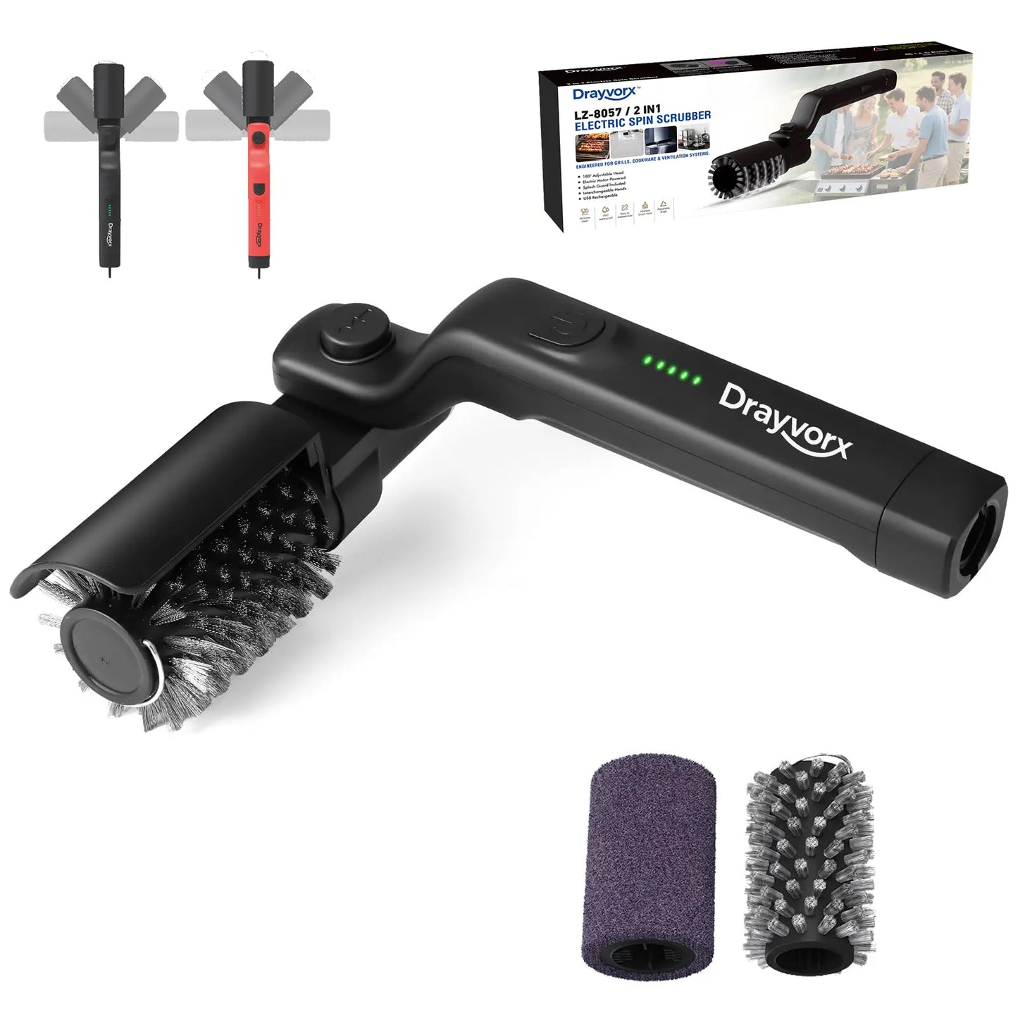 Cordless Electric BBQ Grill Brush with Rechargeable Battery, 3-Speed Settings, and 180° Adjustable Head for Outdoor Grill Cleaning