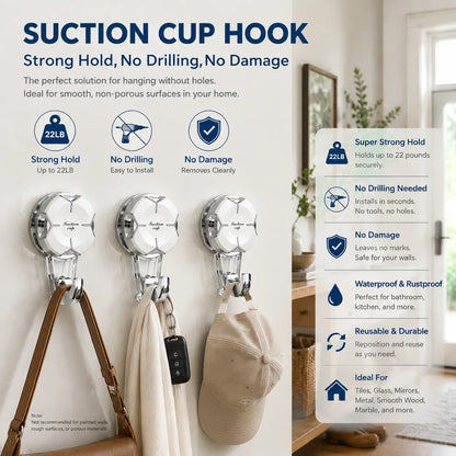 Heavy-Duty Suction Cup Hooks - Durable Suction Hangers for Wreaths, Showers, Windows, and Glass Doors. Waterproof Outdoor Hooks for Bathroom Wall Mounting - Removable and No Drilling Required.