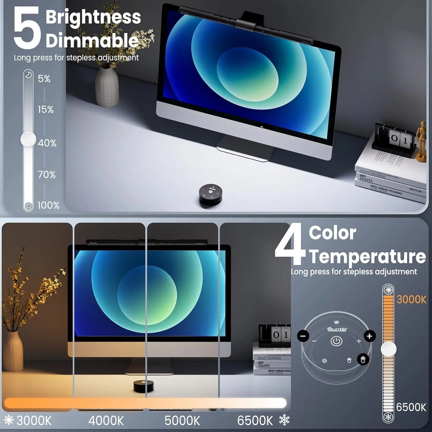 Dimmable Monitor Light Bar with Touch Control - Glare-Free Desk Lamp for Home Office Use