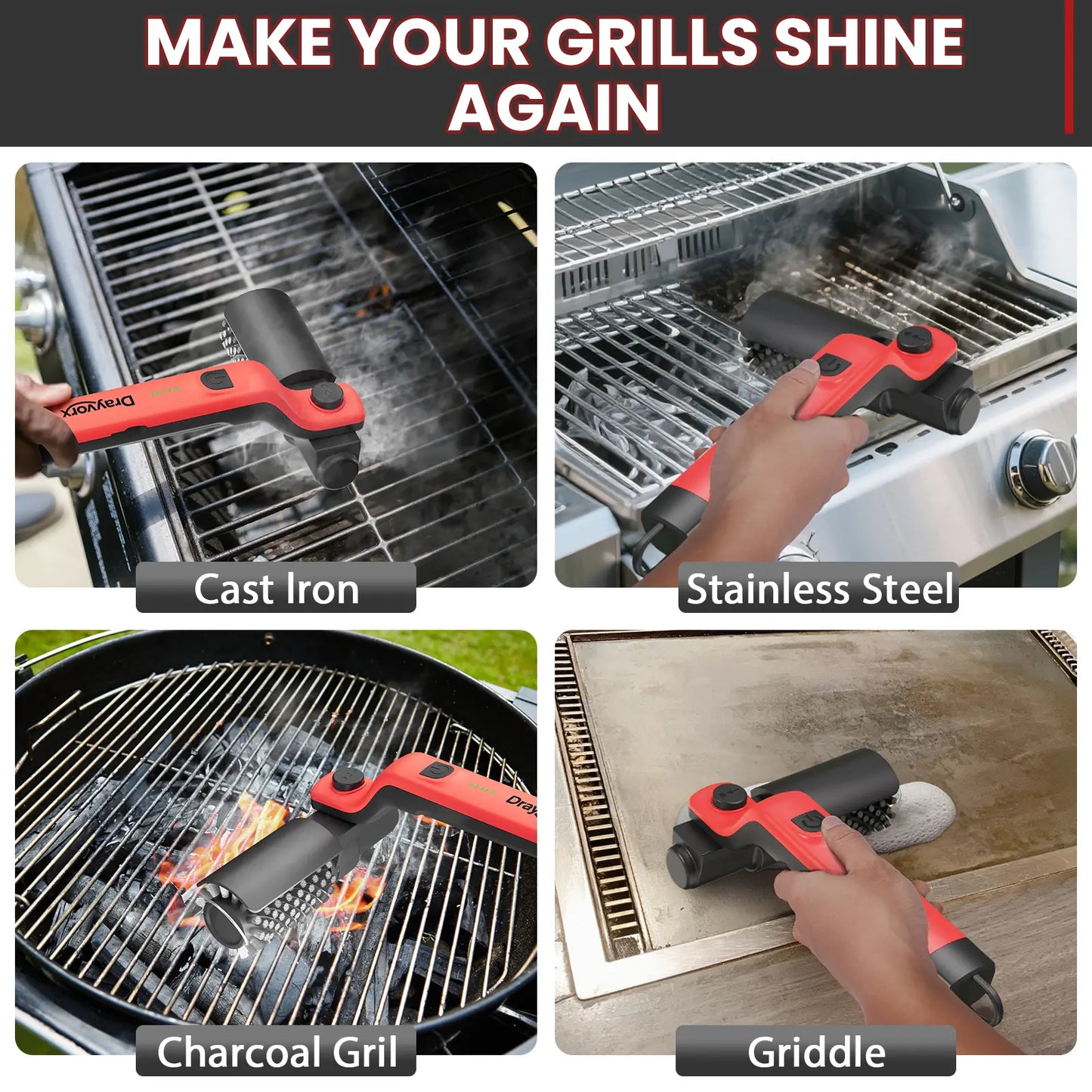 Cordless Electric BBQ Grill Brush with Rechargeable Battery, 3-Speed Settings, and 180° Adjustable Head for Outdoor Grill Cleaning