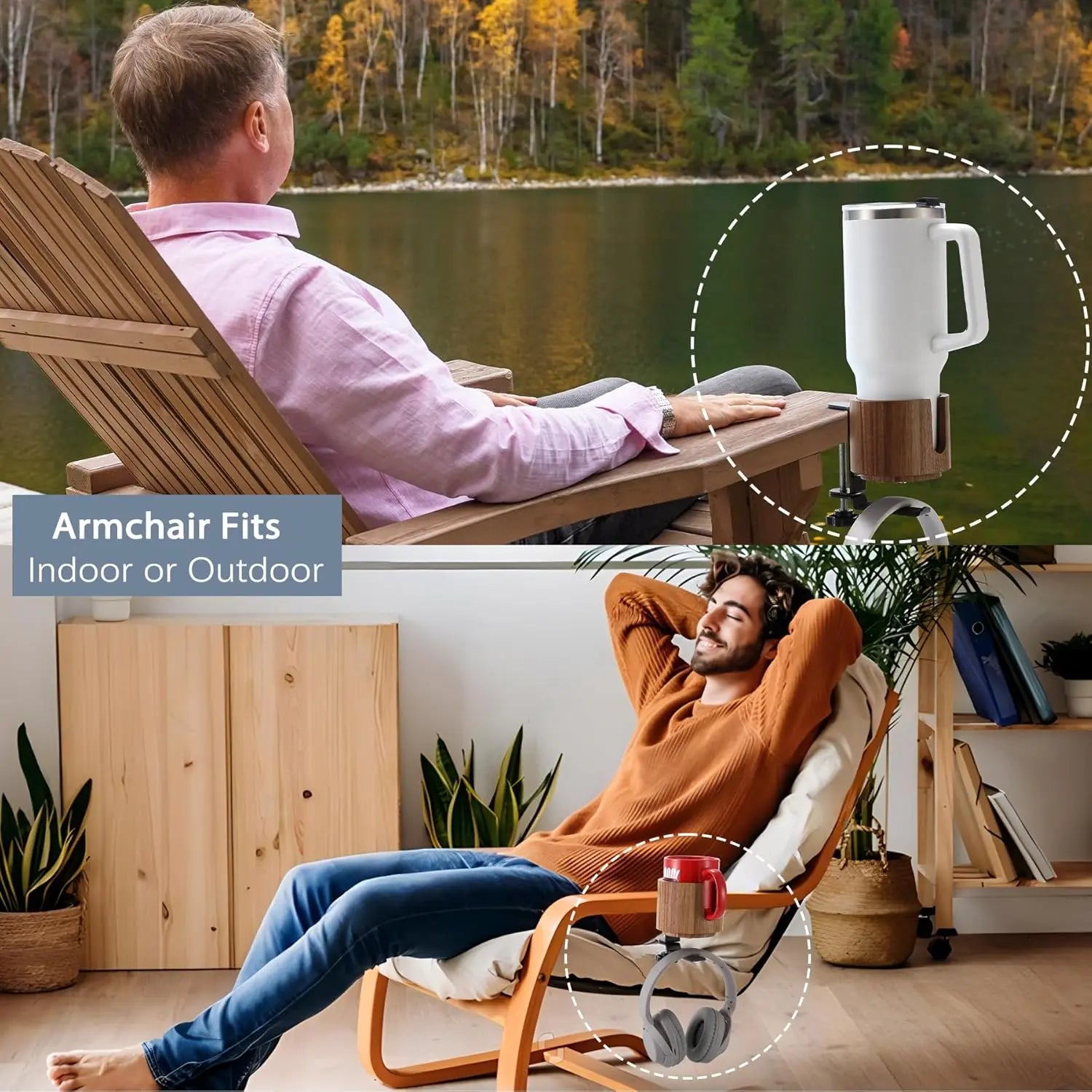 Desk Cup Holder and 360° Rotating Headphone Hanger - Anti-Spill Design for Water Bottles and Sturdy Hook for all Headphones