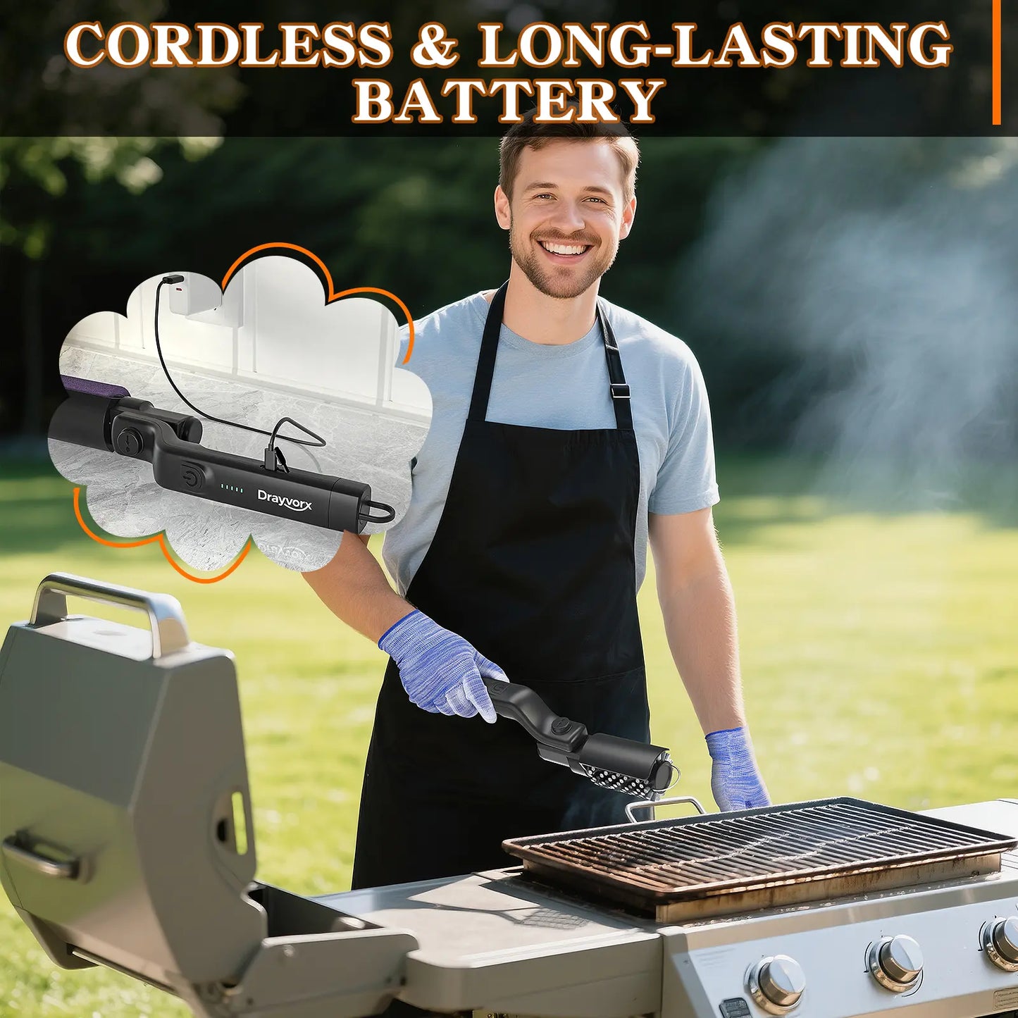 Cordless Electric BBQ Grill Brush with Rechargeable Battery, 3-Speed Settings, and 180° Adjustable Head for Outdoor Grill Cleaning